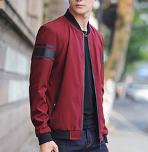 Load image into Gallery viewer, Mens Zipped Up Bomber Jacker With Striped Sleeves Design
