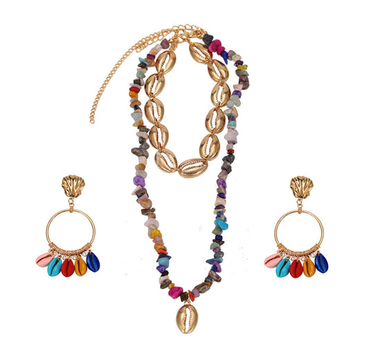 Seashell Layered Necklace and Earrings Set