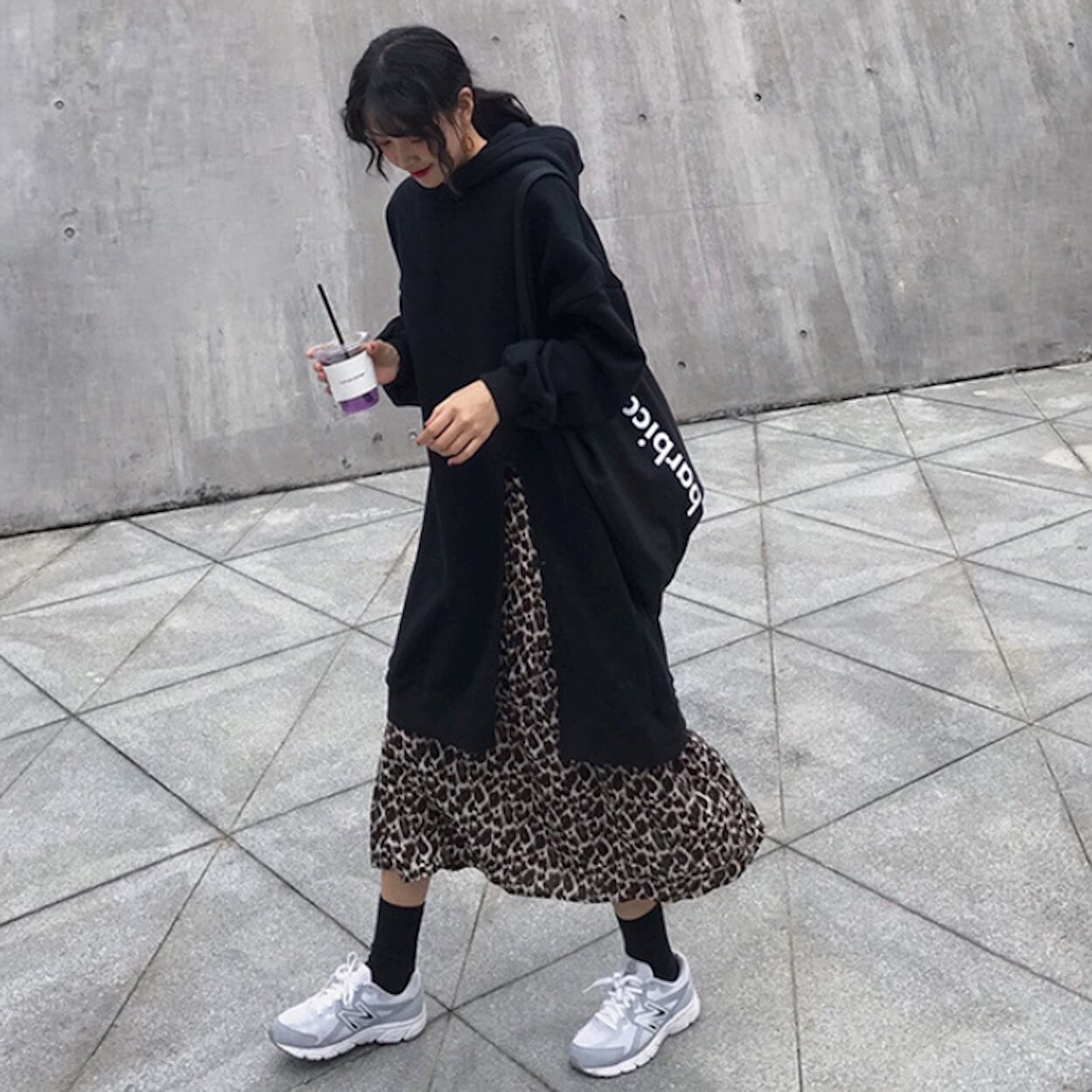 Womens Layered Look Hoodie with Leopard Print Dress