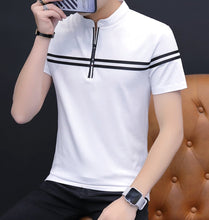 Load image into Gallery viewer, Mens Striped Stand Collar Polo Shirt
