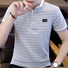 Load image into Gallery viewer, Mens Striped Polo Shirt with Logo
