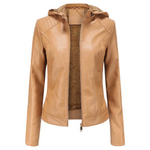 Load image into Gallery viewer, Hooded Vegan Leather Jacket with Inner Fur
