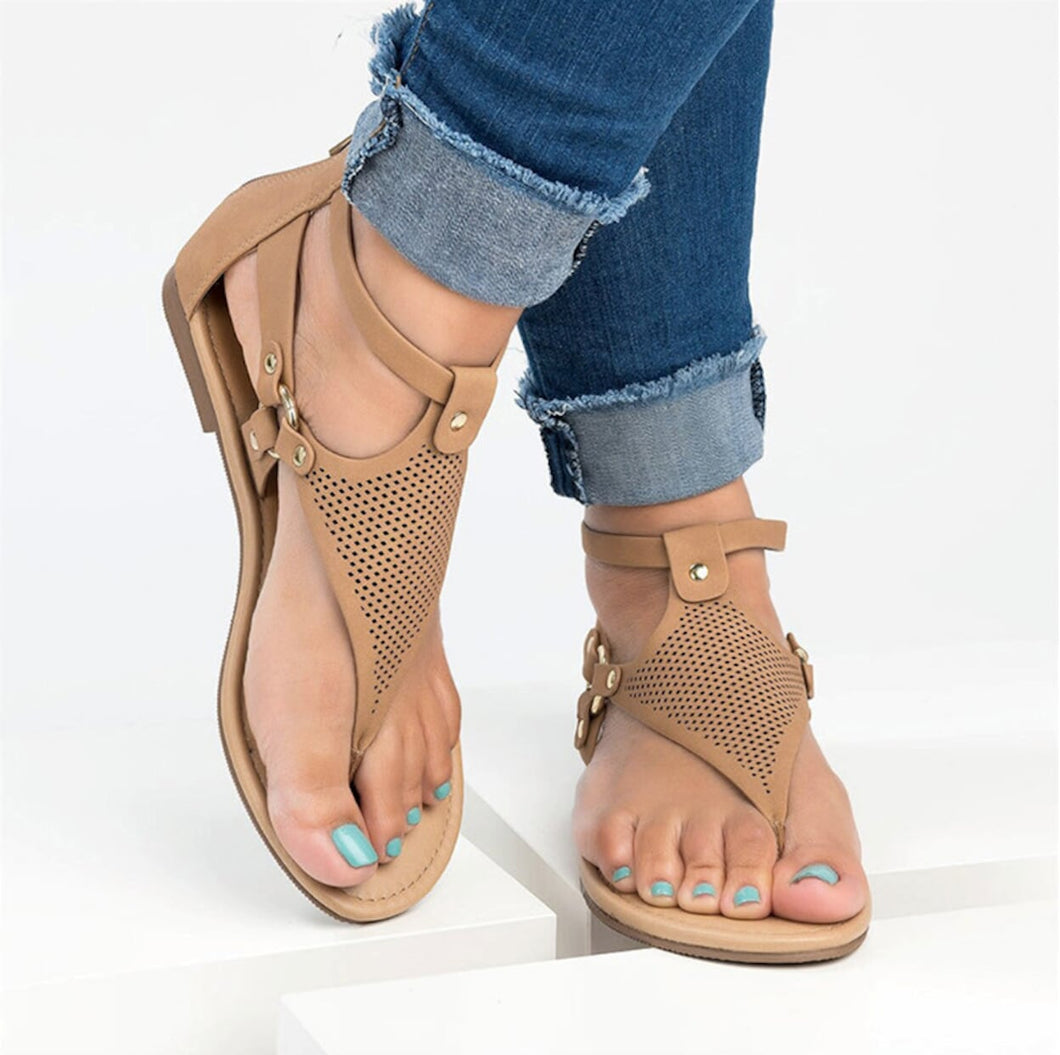 Womens Roman Vegan Leather Flip Flop Sandals