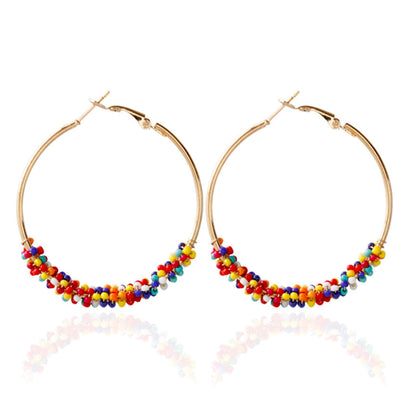 Colorful Beaded Circle Hoop Earrings