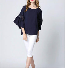 Load image into Gallery viewer, Womens Casual Navy Ruffle Sleeve Top
