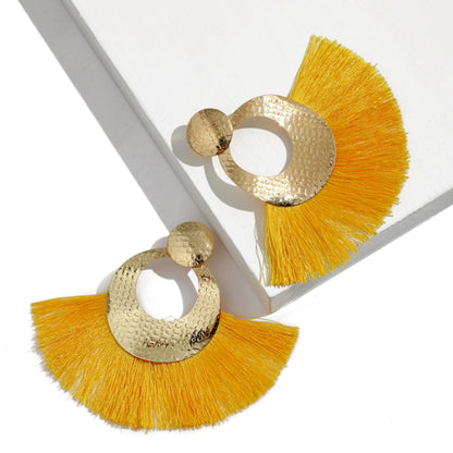 Golden Fan Shape Tassel Earrings