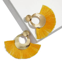 Load image into Gallery viewer, Golden Fan Shape Tassel Earrings
