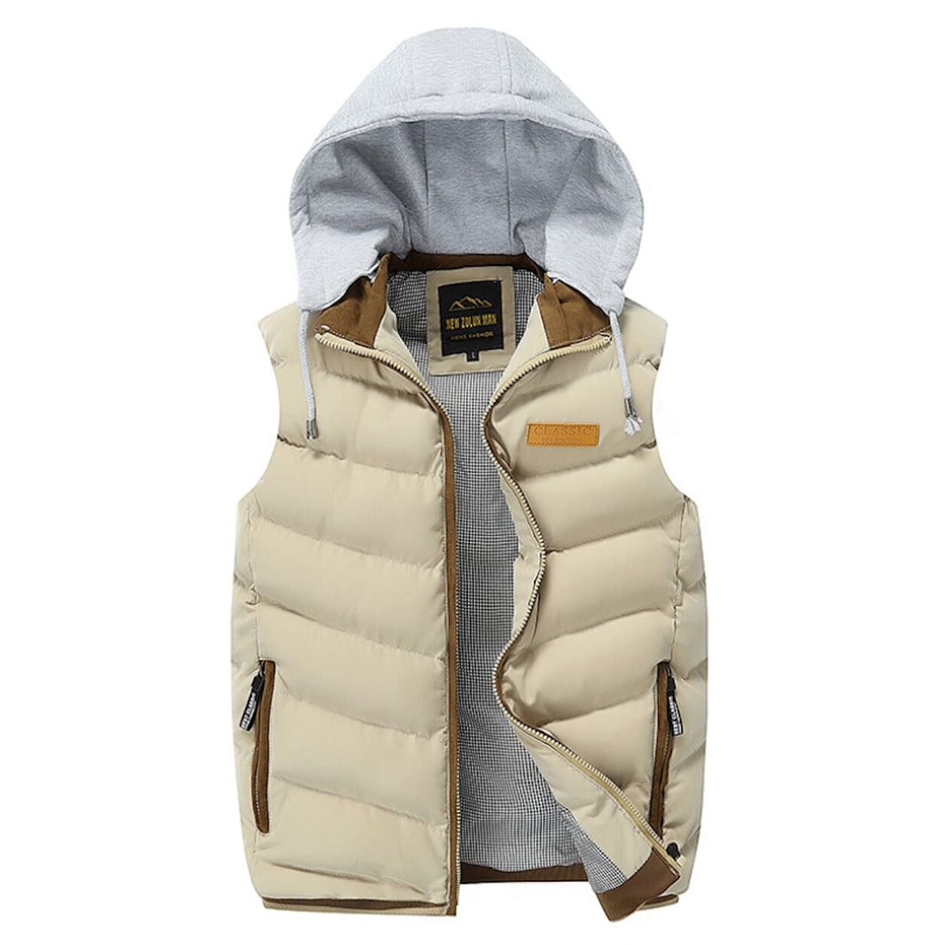 Mens Khaki Winter Puffy Vest with Removable Hood – Onetify
