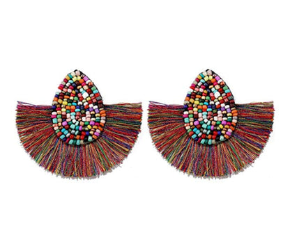 Colorful Beaded Waterdrop Tassel Earrings