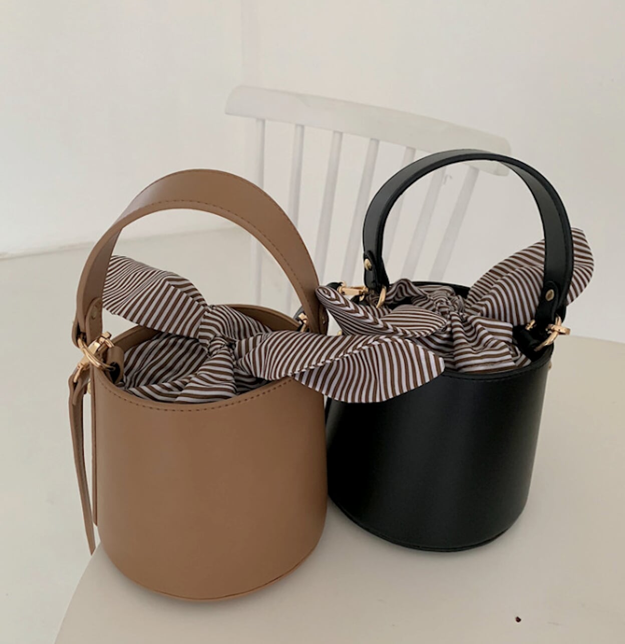 Bucket Bag with Striped Inner