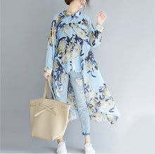 Load image into Gallery viewer, Womens Uneven Long Chiffon Shirt with Prints
