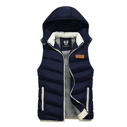 Mens Ultra Warm Winter Hooded Puffy Vest in Navy