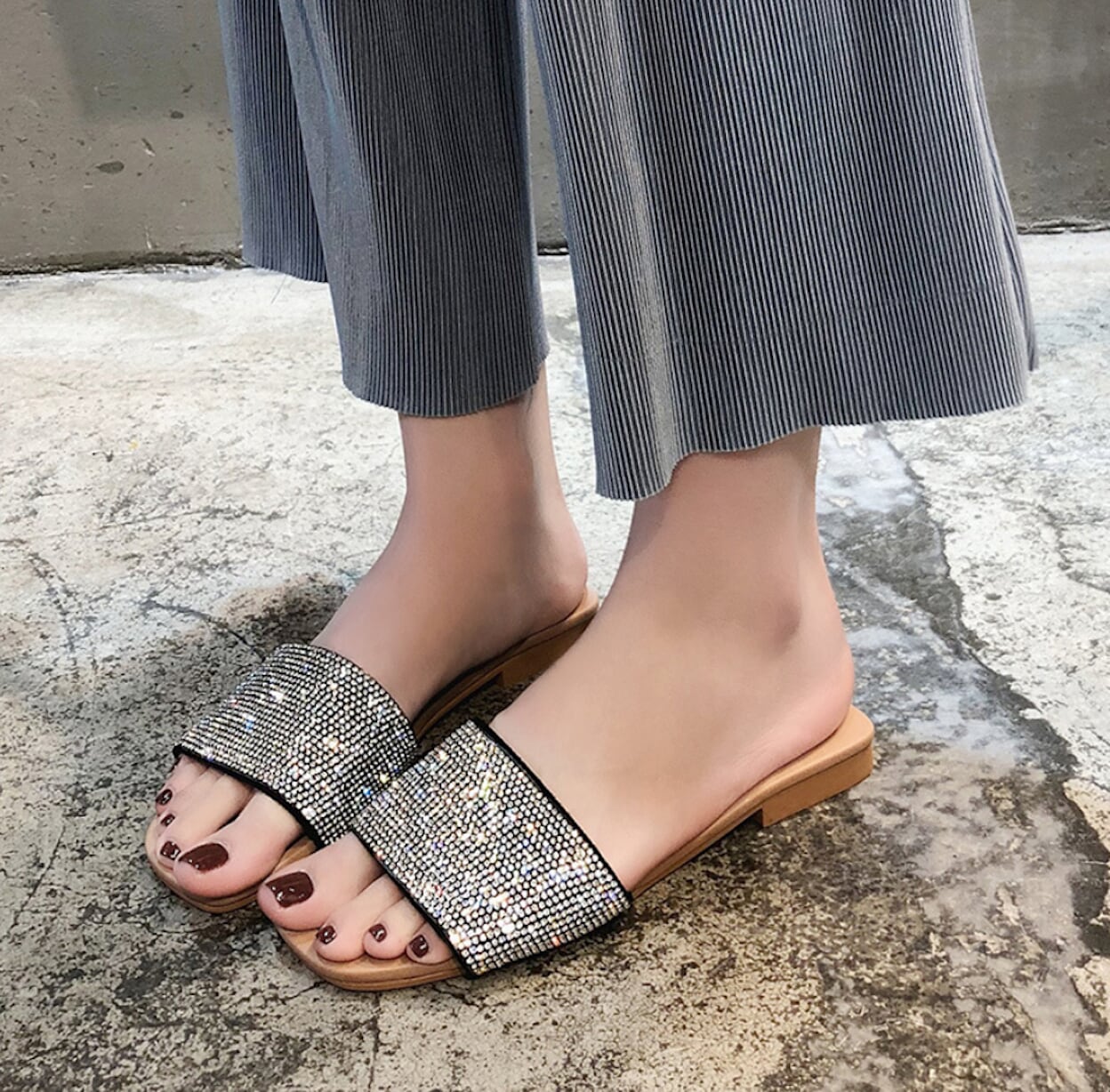 Womens Rhinestone Slider Sandals