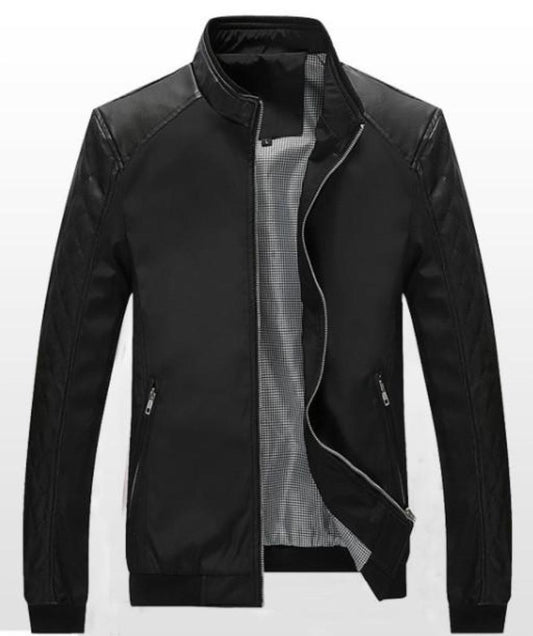 Mens Stand Collar Bomber Biker Jacket